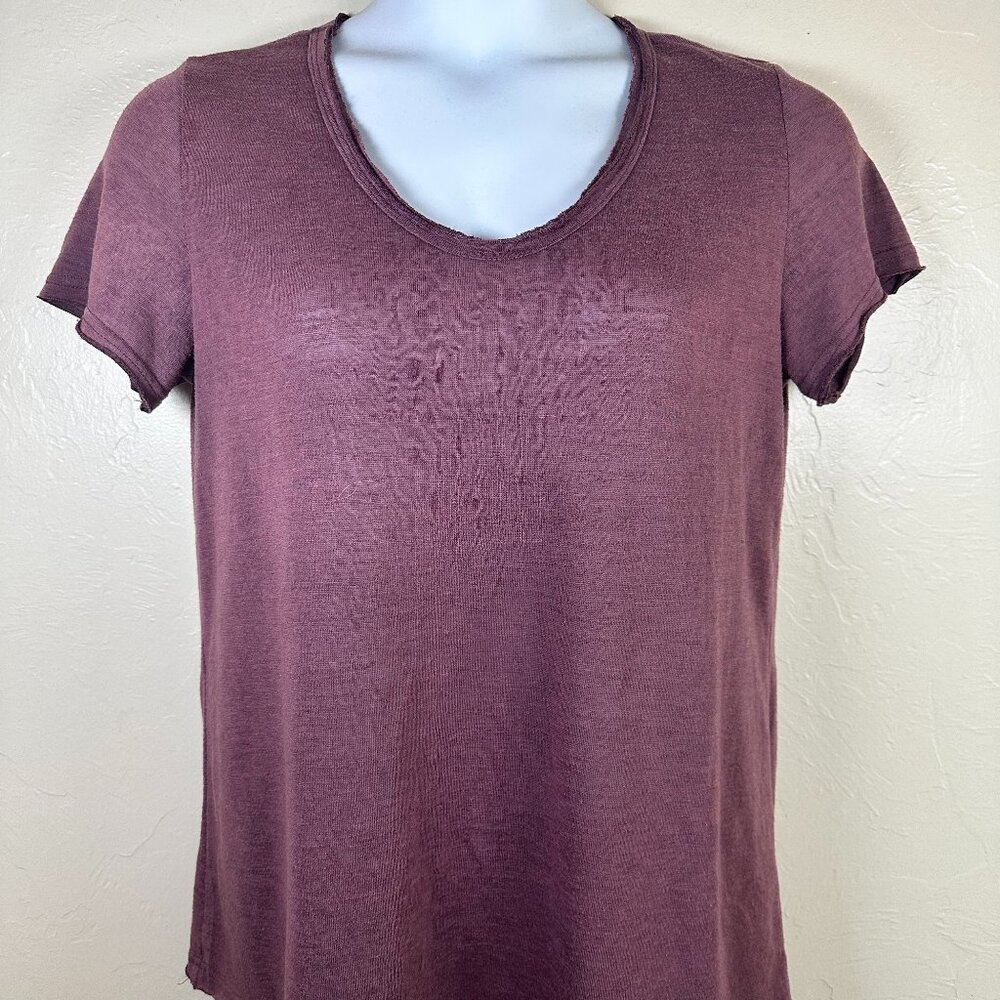 La Meil Women's Large Deep Wine/Plum Short Sleeve Scoop Neck Tee Relaxed/Casual